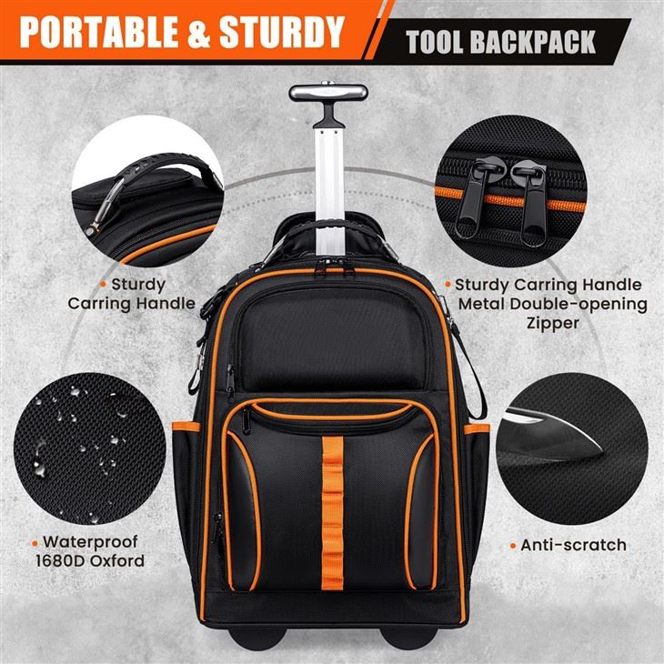 Custom Waterproof Rolling Tool Backpack Bag with Wheels